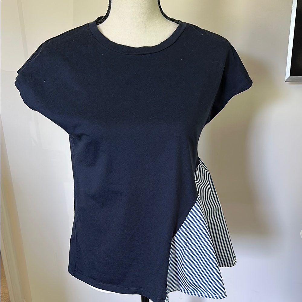Banana Republic Blue Asymmetrical Cap Sleeve Tee